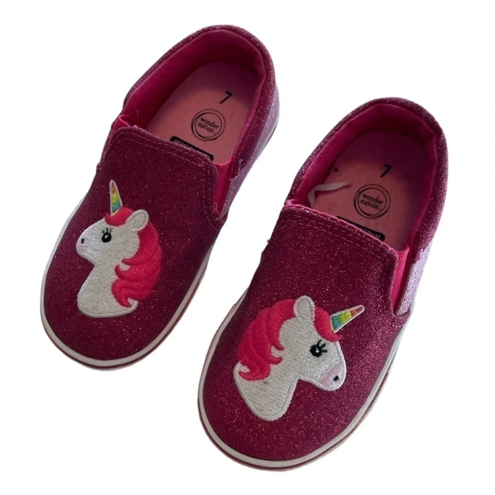 Wonder Nation Memory Foam Pink Glitter Unicorn Slip On Shoes Size 7